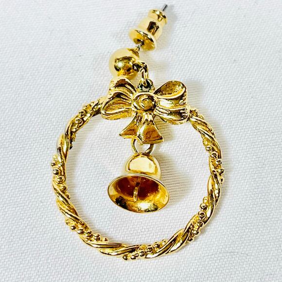 Vintage Avon Jingle Bell Hoop Gold Tone Earrings Christmas Jewelry 1992 - Picture 3 of 5